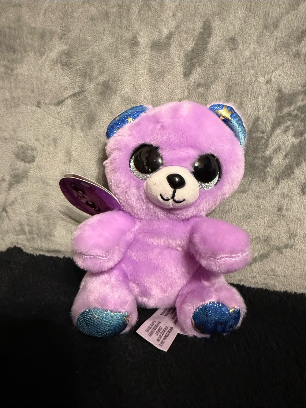 Purple Coco Surprises Bear Plush Blue Glitter Ears Feet